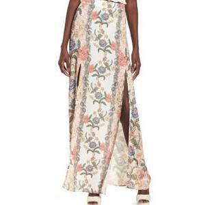 Show Me Your Mumu Skirt Mick Double Slit Floral Maxi White Pink Blue Boho S